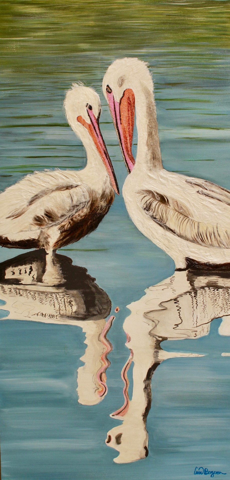 Love Story | Original painting by Linda Bergeron | Pelicans | Animals / Water